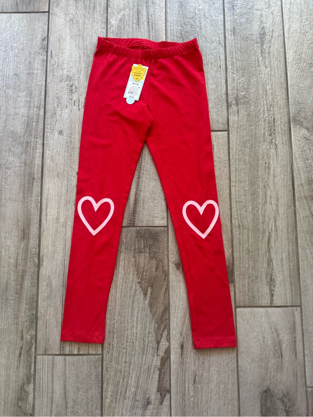 Cat & Jack Red Leggings with Pink Heart Knees